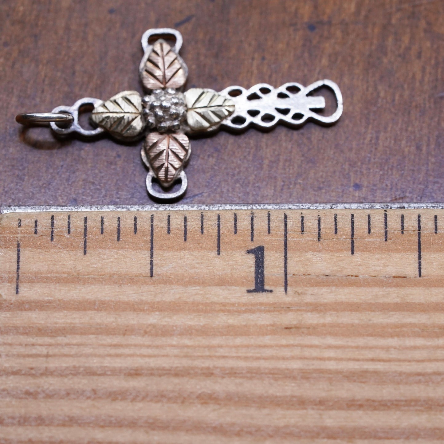 Vintage Coleman Co CCO Sterling 925 silver angel pendant 12K rose gold cross