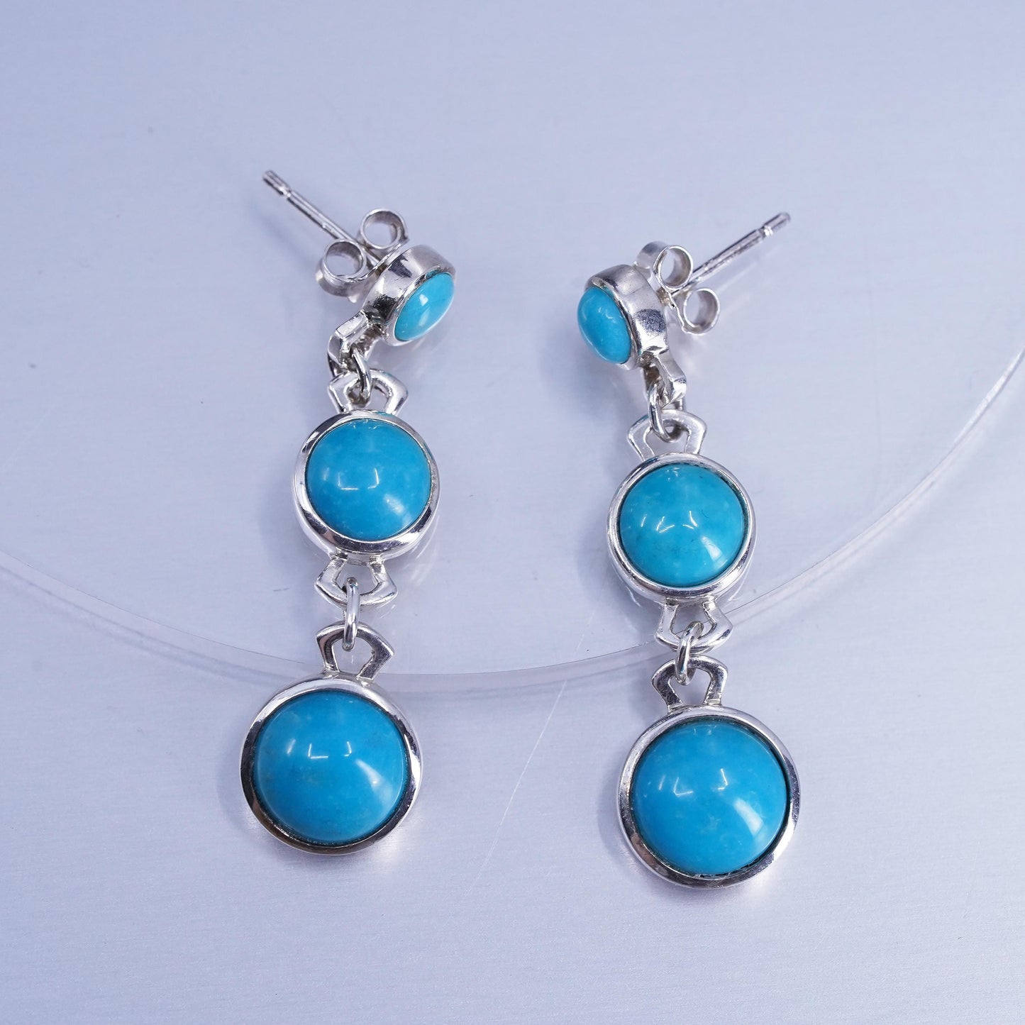 Vintage Sterling 925 silver handmade earrings with circle turquoise