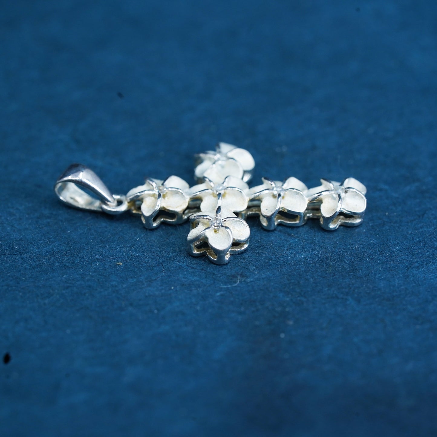 Vintage Sterling silver handmade pendant, 925 plumeria flower cross