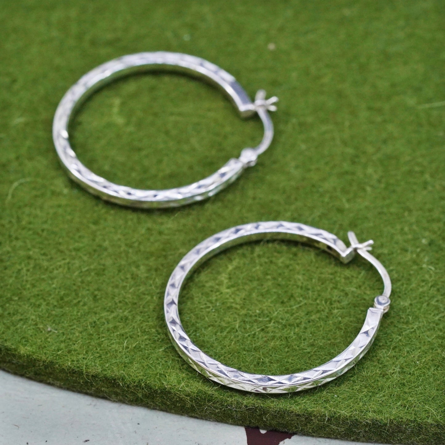 1.25", sterling 925 silver loop earrings, fashion primitive textured hoops