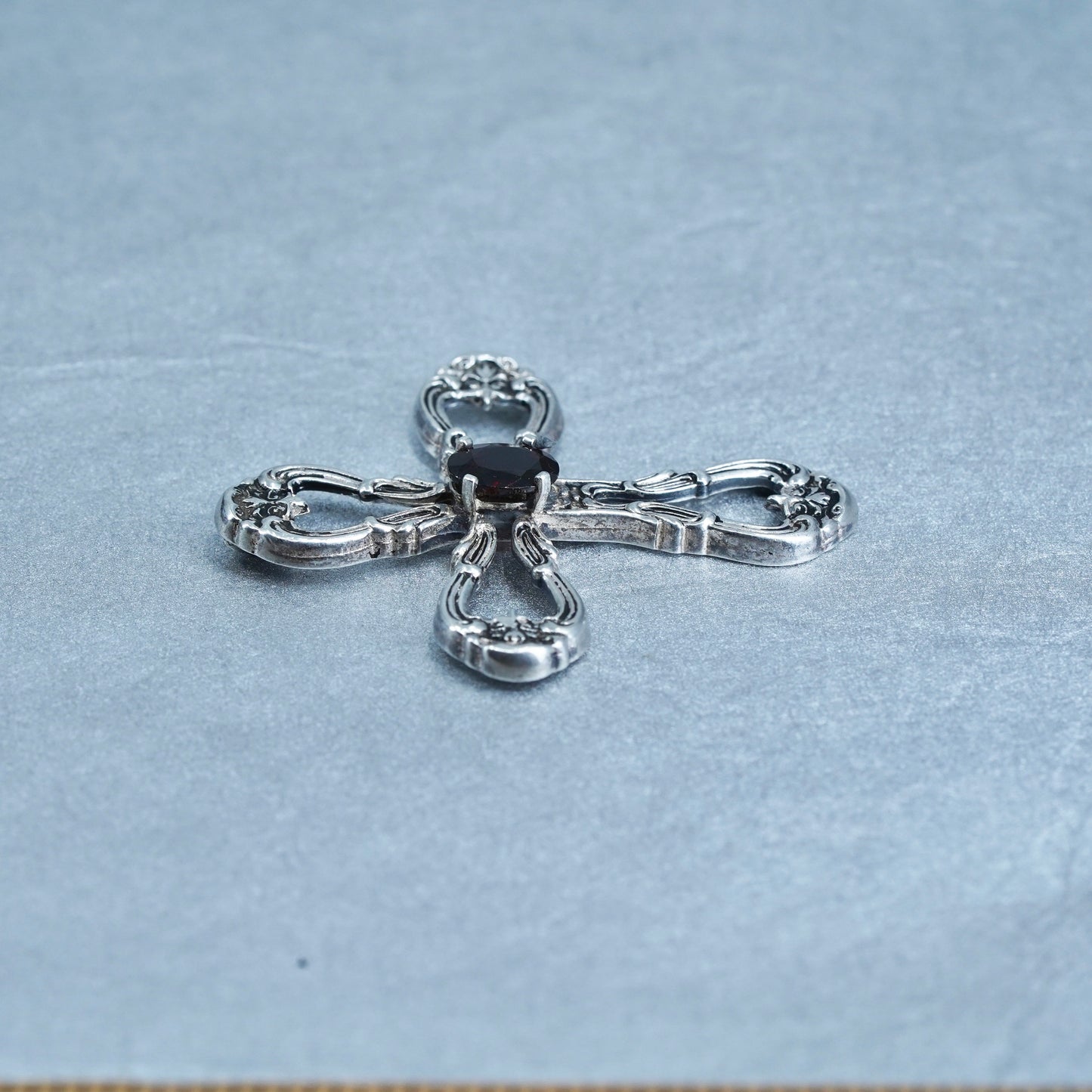 Antique silver tone handmade charm, 925 cross pendant