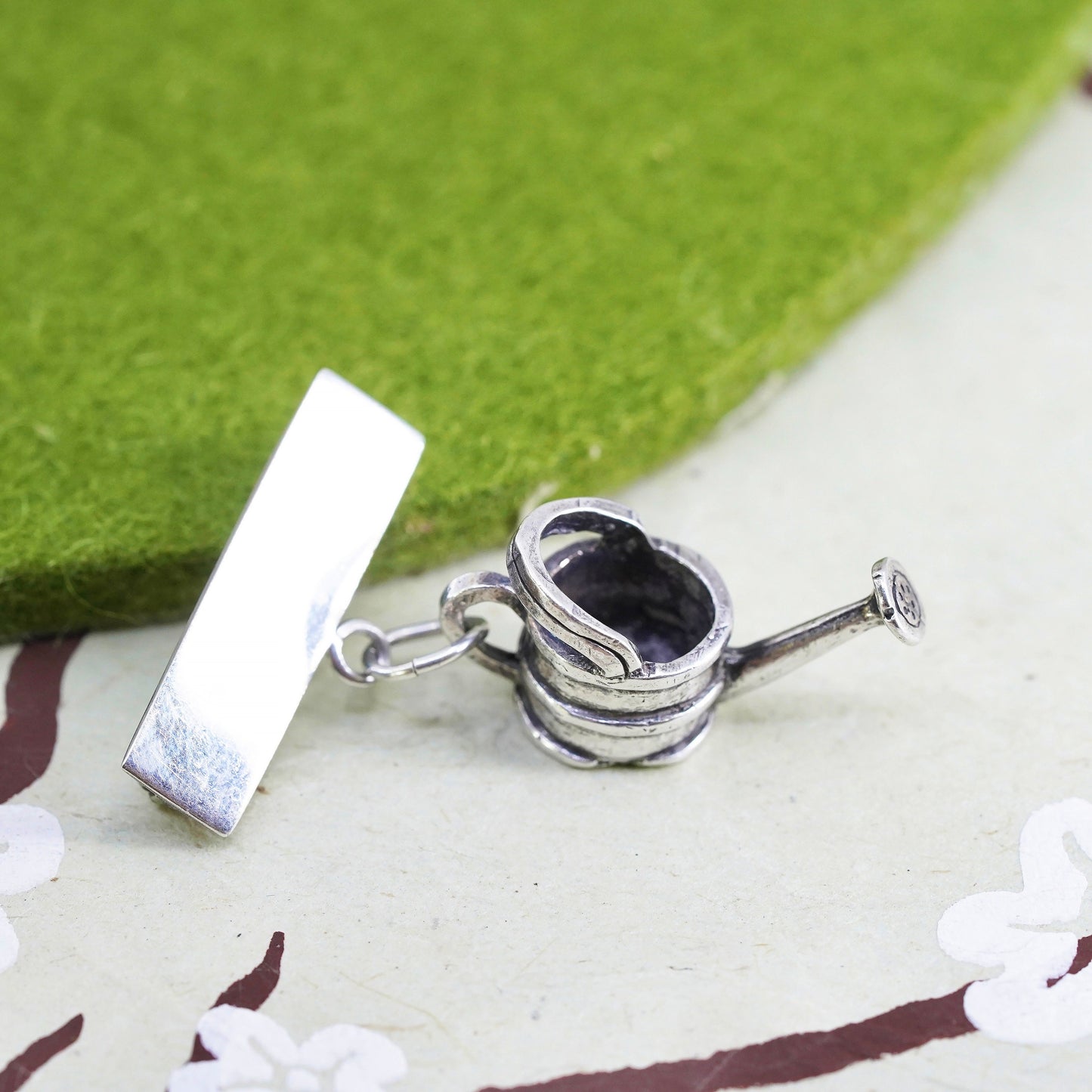 Mexican sterling silver handmade brooch, 925 blank bar with watering can charm