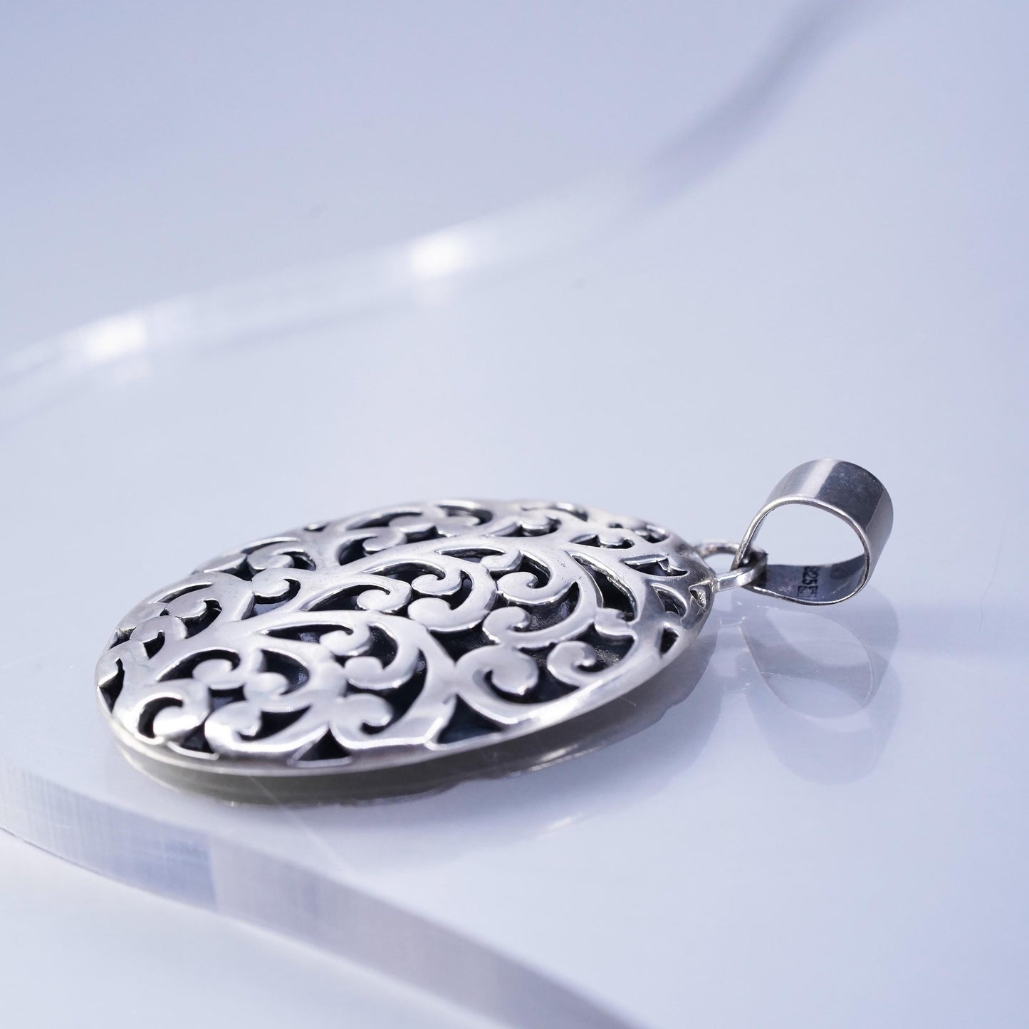 Vintage jewelry sterling 925 silver filigree oval handmade pendant