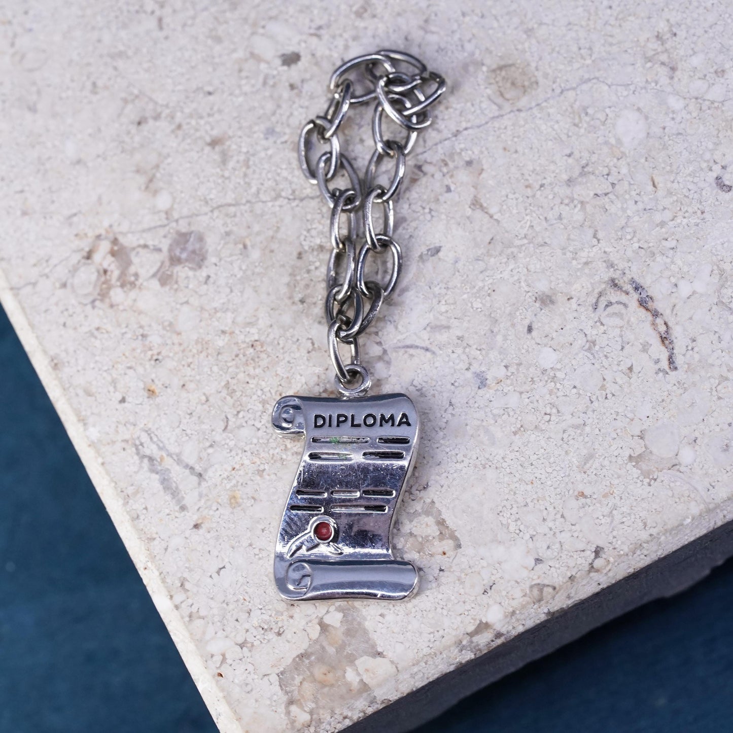 Vintage sterling silver handmade diploma pendant, 925 charm