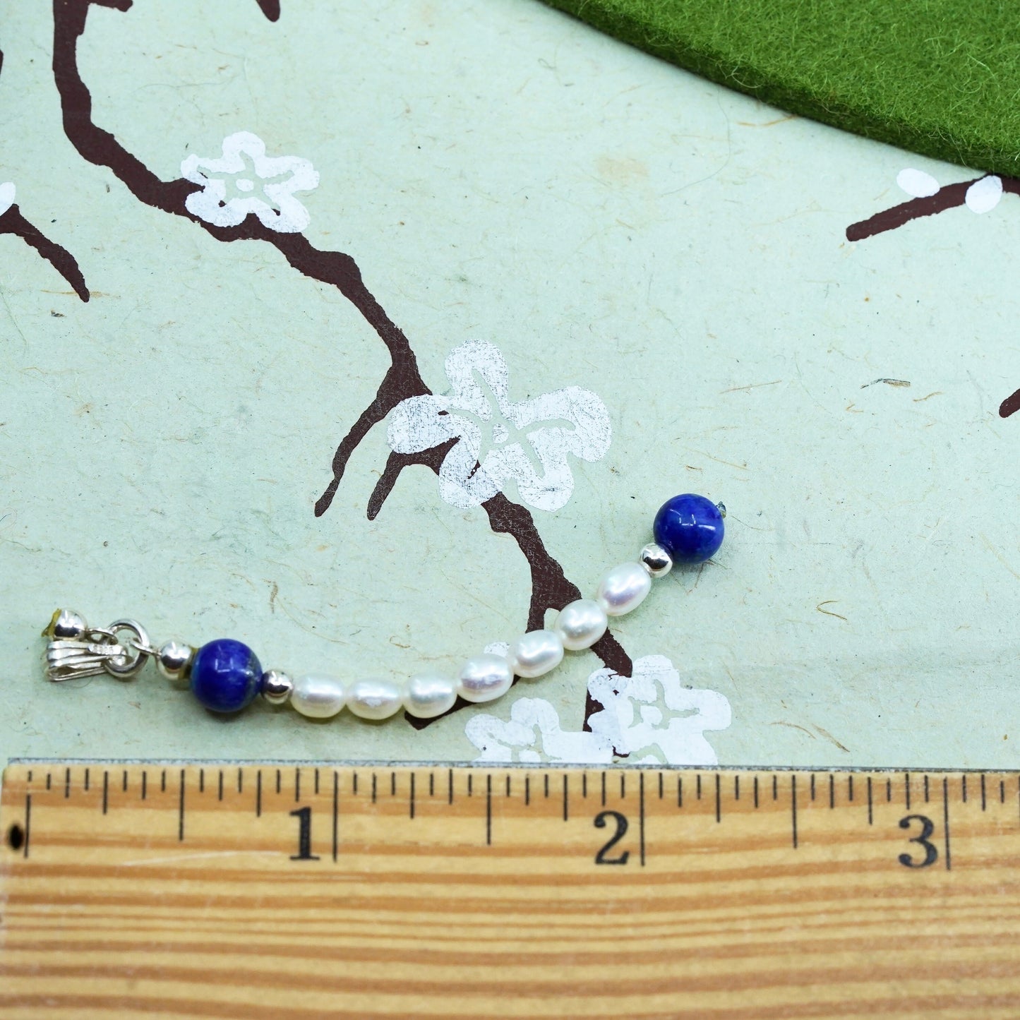 Vintage Sterling silver 925 handmade pendant with pearl and lapis lazuli