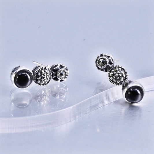 Vintage Sterling 925 silver handmade earrings with black onyx and marcaiste