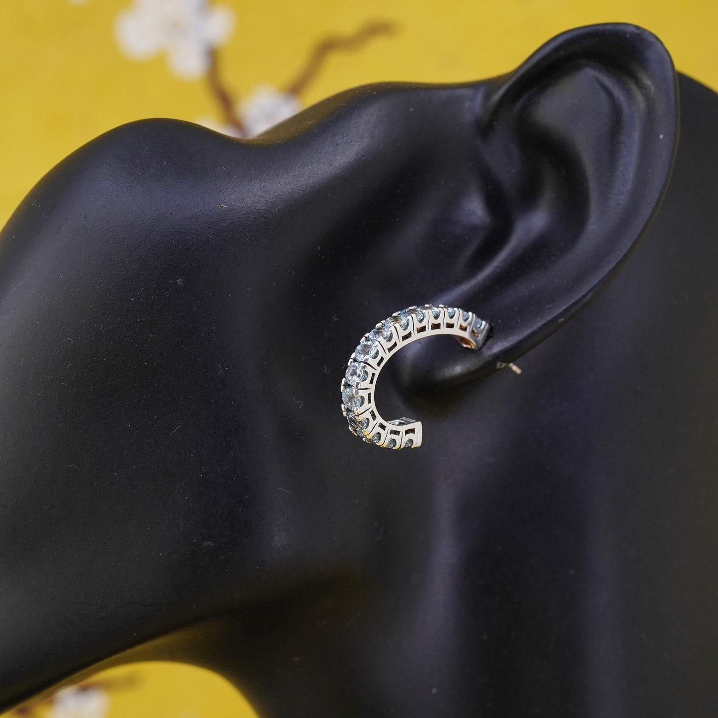 1", vintage Sterling silver huggie earrings, 925 studs with blue crystal