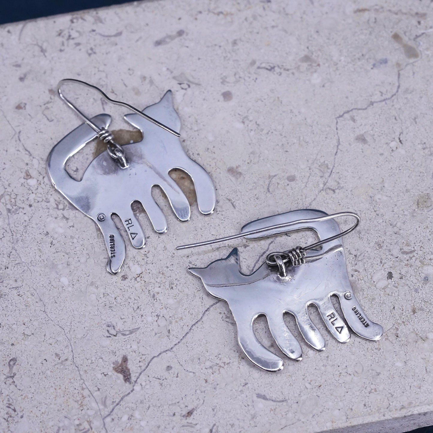 Native American Rob Livingston RL sterling silver earrings, 925 kitty cat