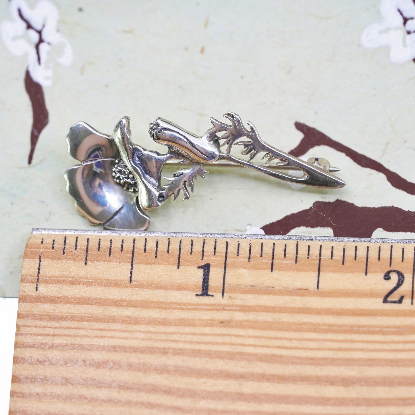 Vintage Jewel Art sterling silver handmade brooch, 925 flower pin