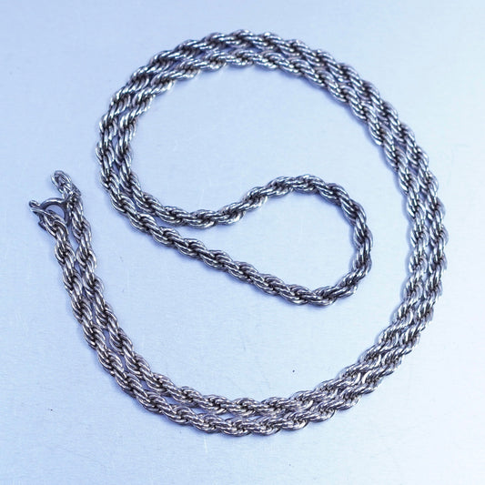 18” 3mm, vintage Italy Sterling 925 silver rope chain necklace