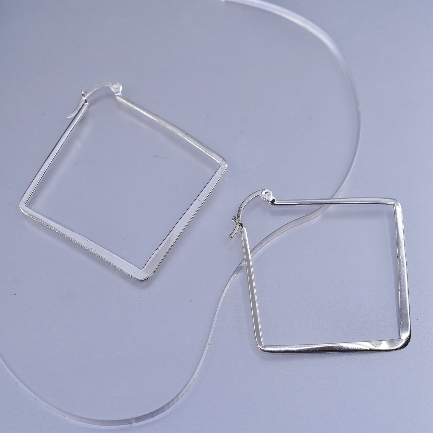 2.25”, vintage Sterling silver handmade earrings, 925 huge square hoops studs