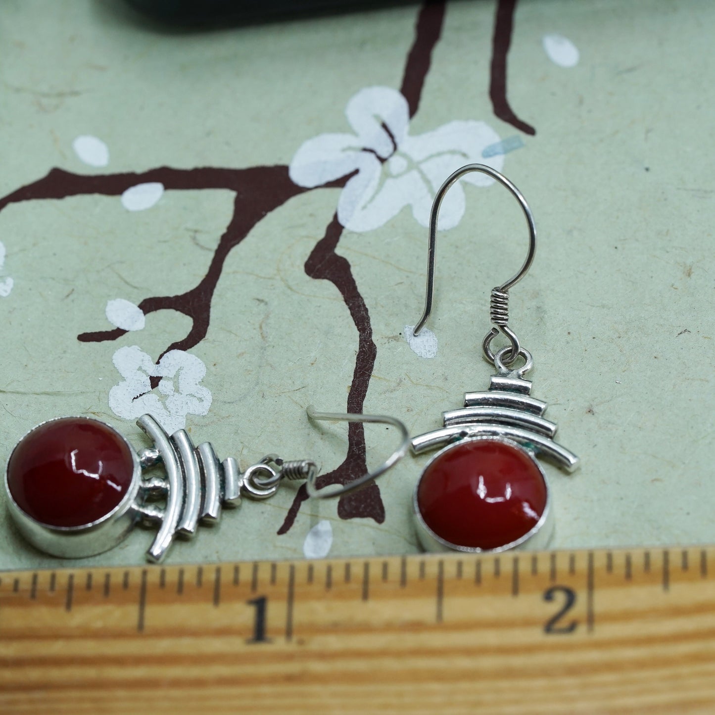 Vintage Sterling 925 silver handmade earrings with red onyx drops