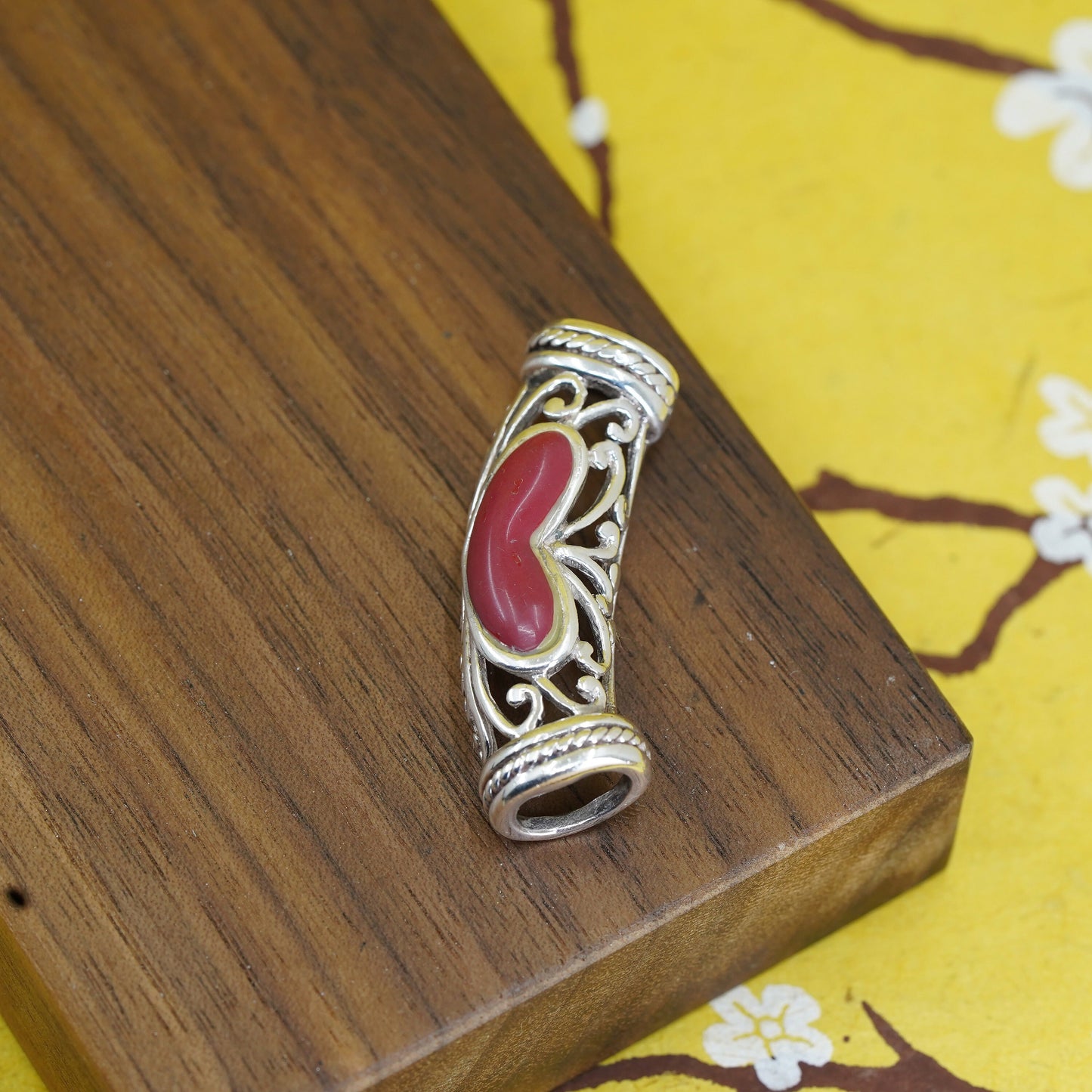 Sterling silver handmade pendant, 925 filigree pendant with red jasper heart