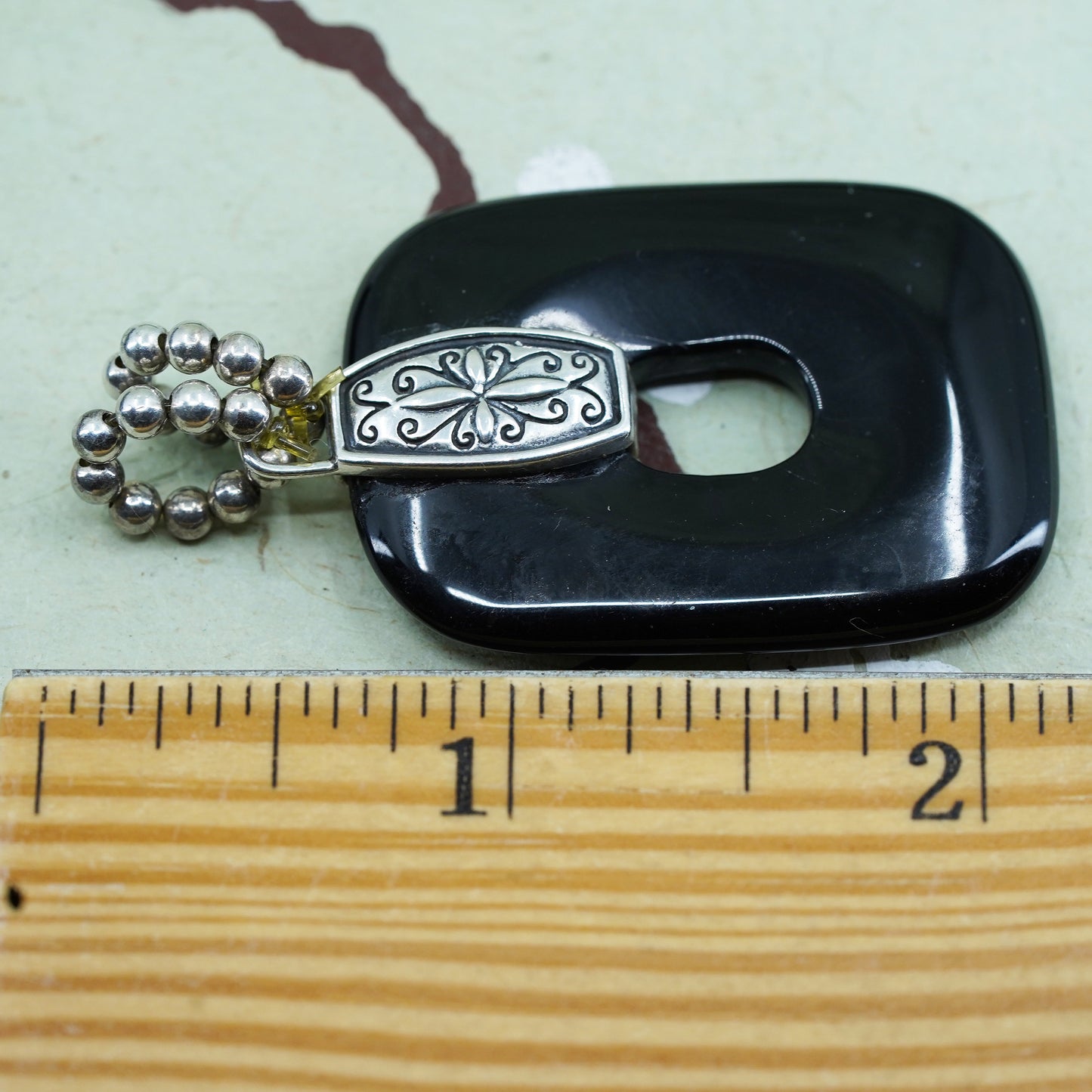 vintage handmade southwestern sterling 925 silver pendant with black onyx