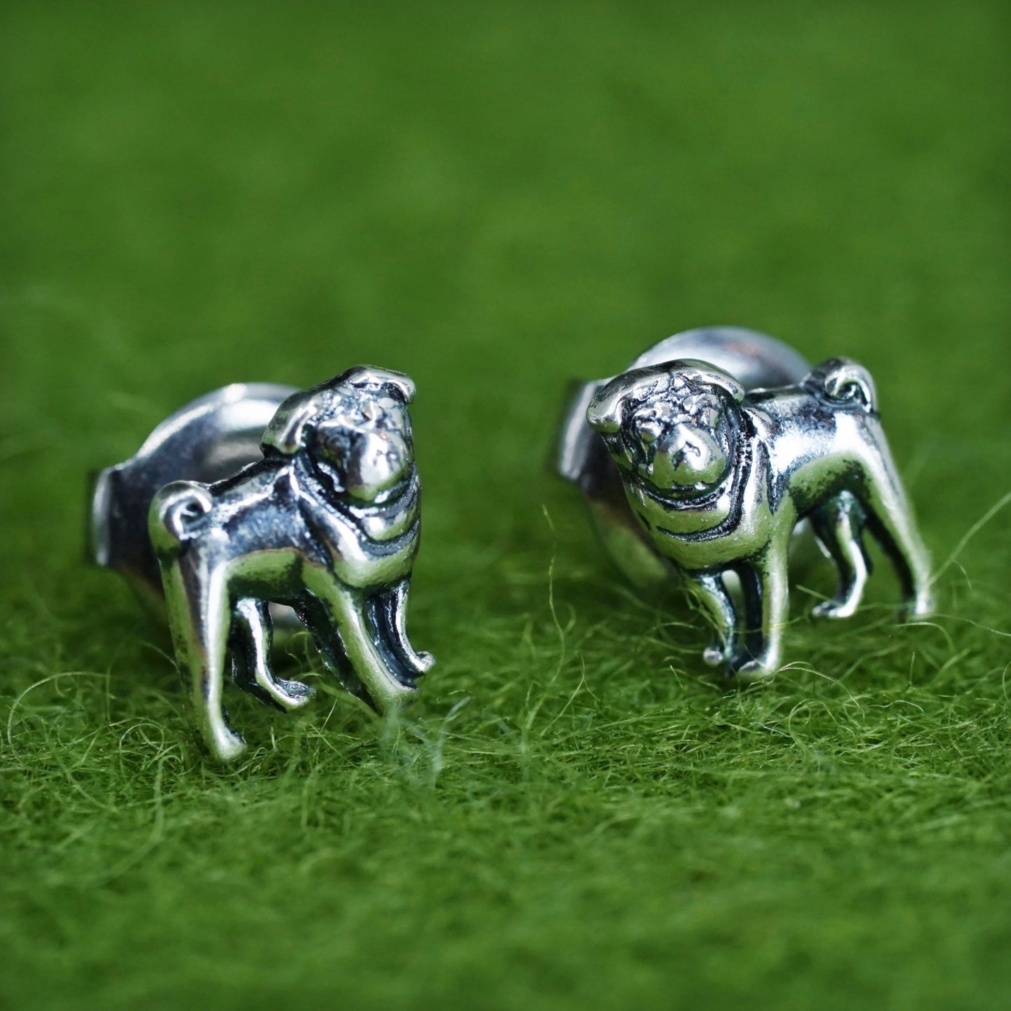 Vintage sterling silver handmade studs, 925 bulldog earrings