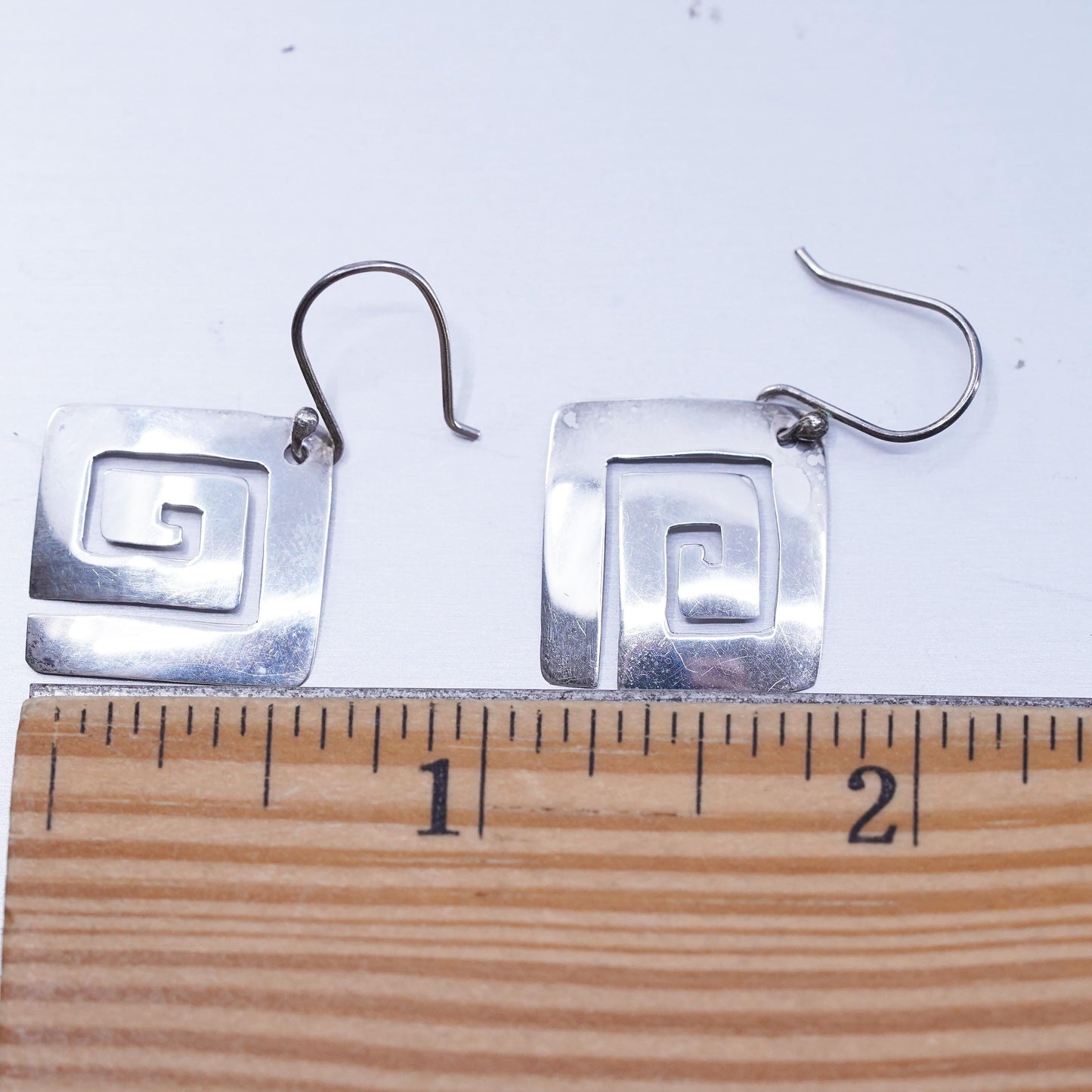 Vintage Sterling 925 silver handmade swirly square earrings