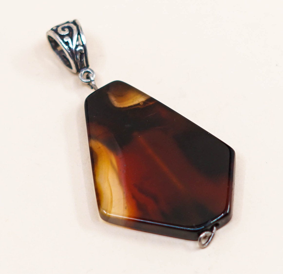 VTG sterling silver handmade pendant, solid 925 silver with amber