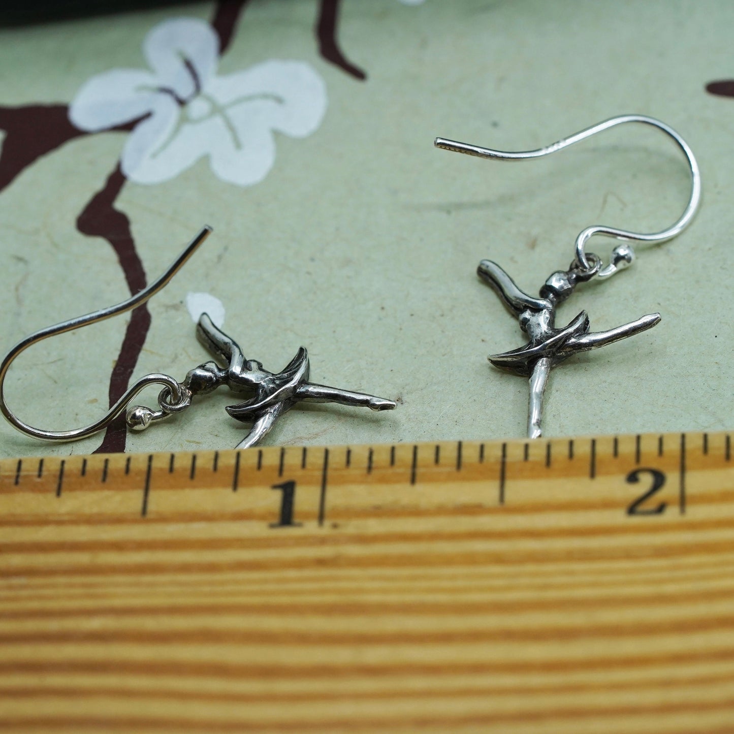 Vintage sterling silver handmade earrings, 925 ballerina dancer dangle