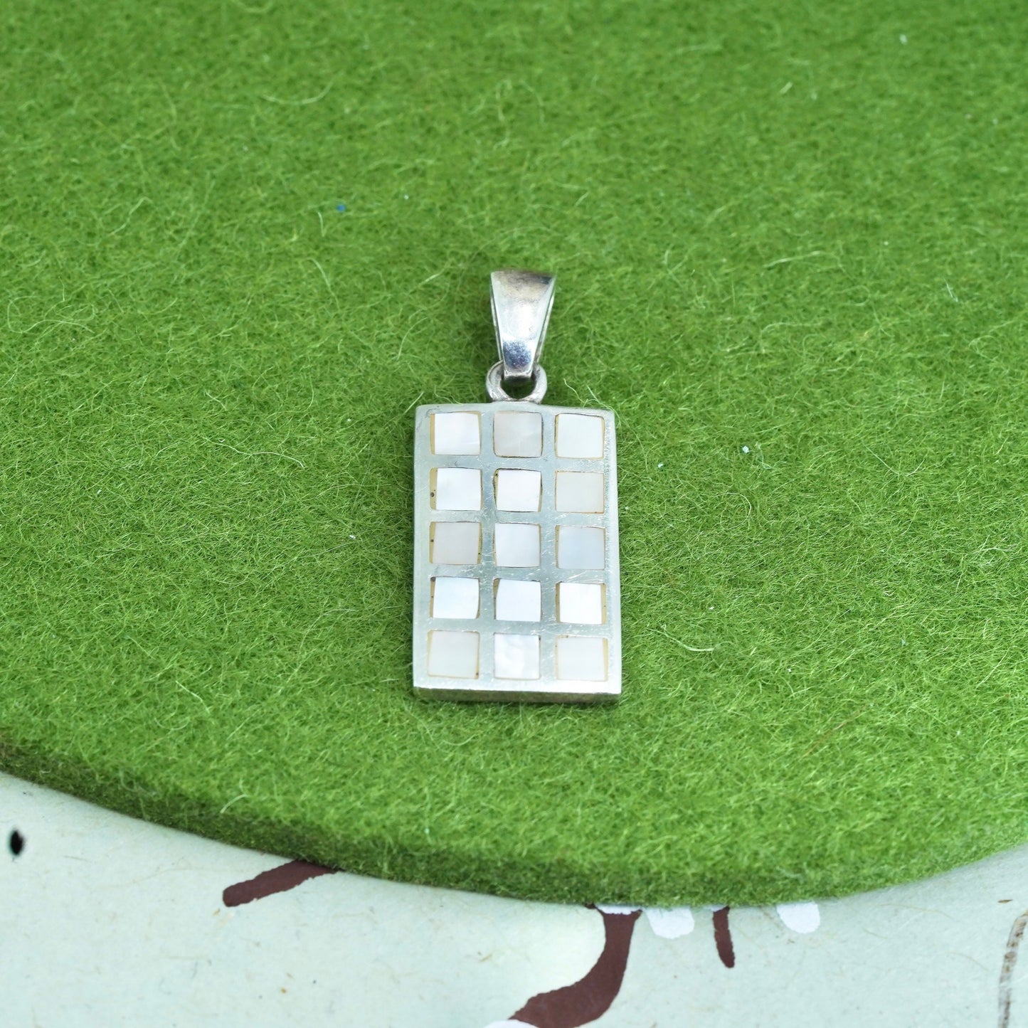 Vintage sterling silver 925 pendant, handmade with mother of pearl inlay