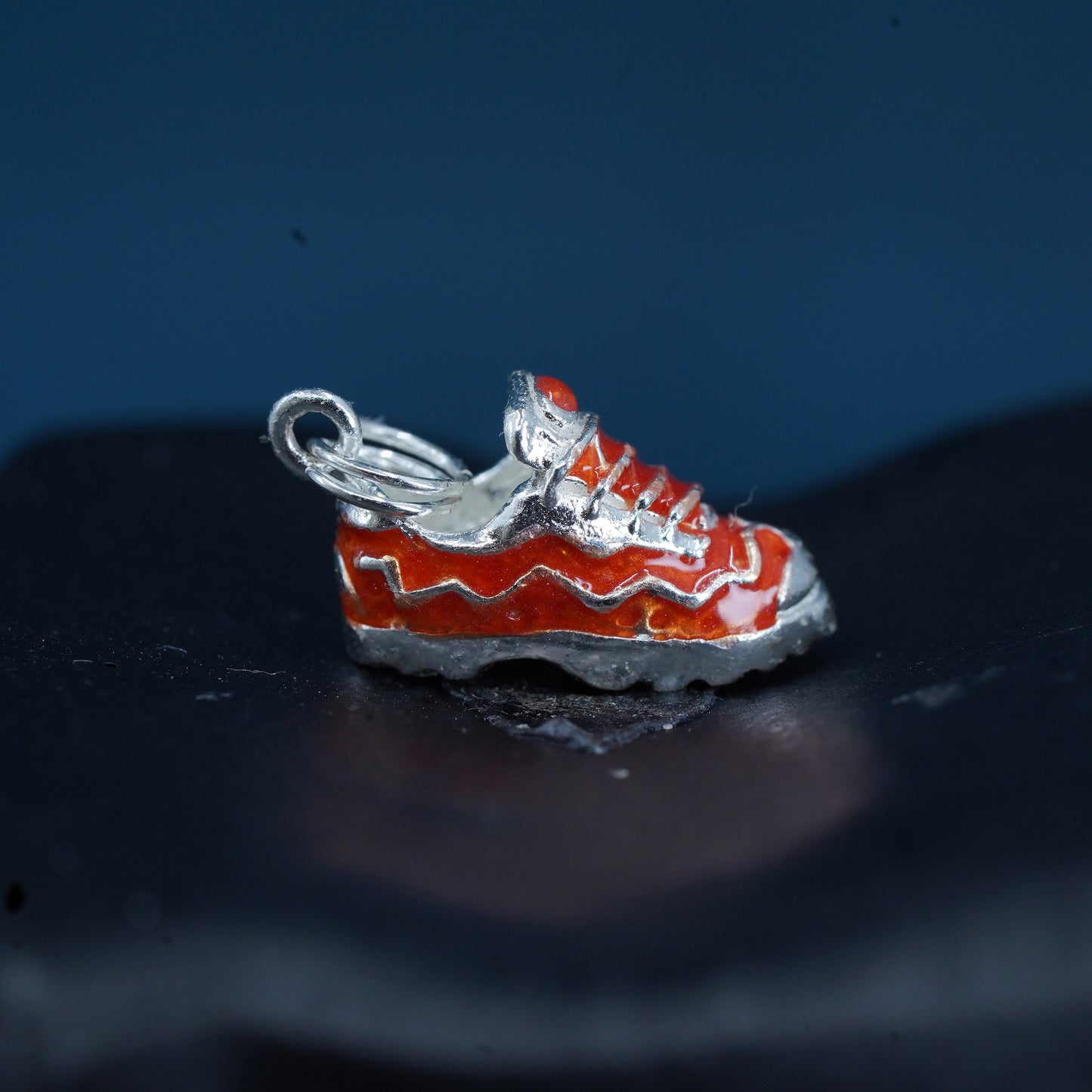 Vintage Sterling silver handmade pendant, 925 red sneaker shoe charm