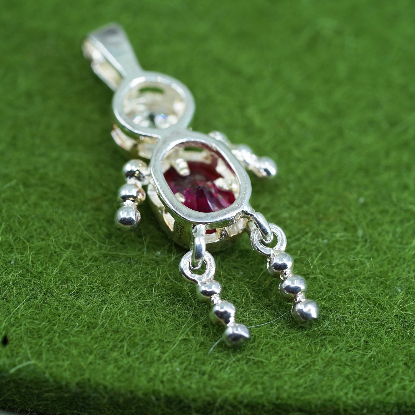 Vintage sterling 925 silver birthstone pendant boy figure charm with ruby