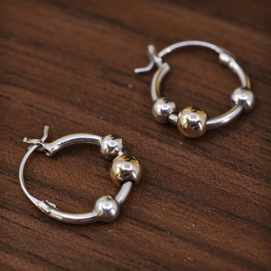 0.5”, Vintage Sterling 925 silver handmade earrings, 925 hoops with 14K bead