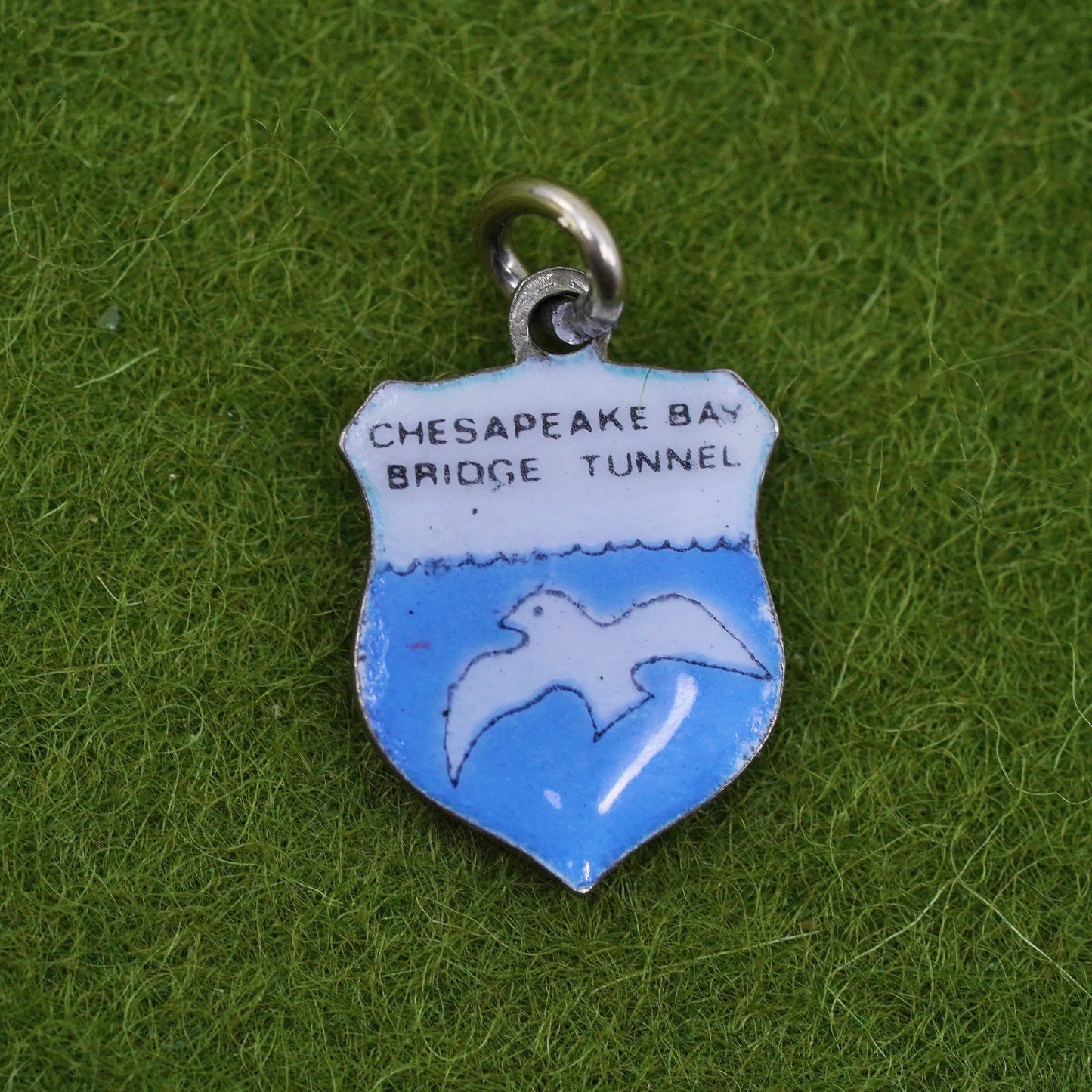 sterling silver pendant, 925 blue enamel “Chesapeake Bay bridge tunnel” charm