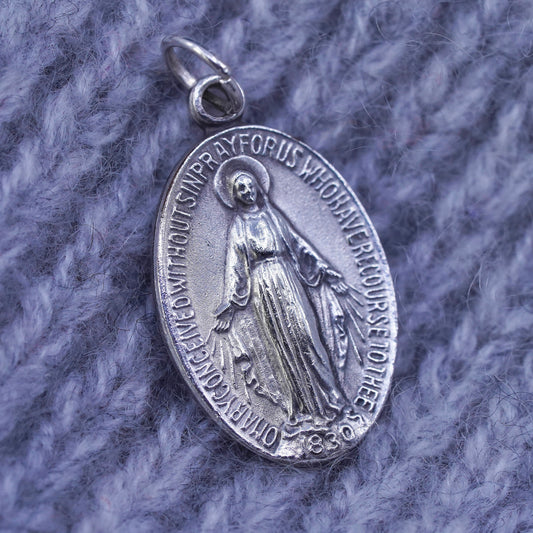 sterling silver Virgin Mary pendant, 925 tag charm mary conceived sin pray us
