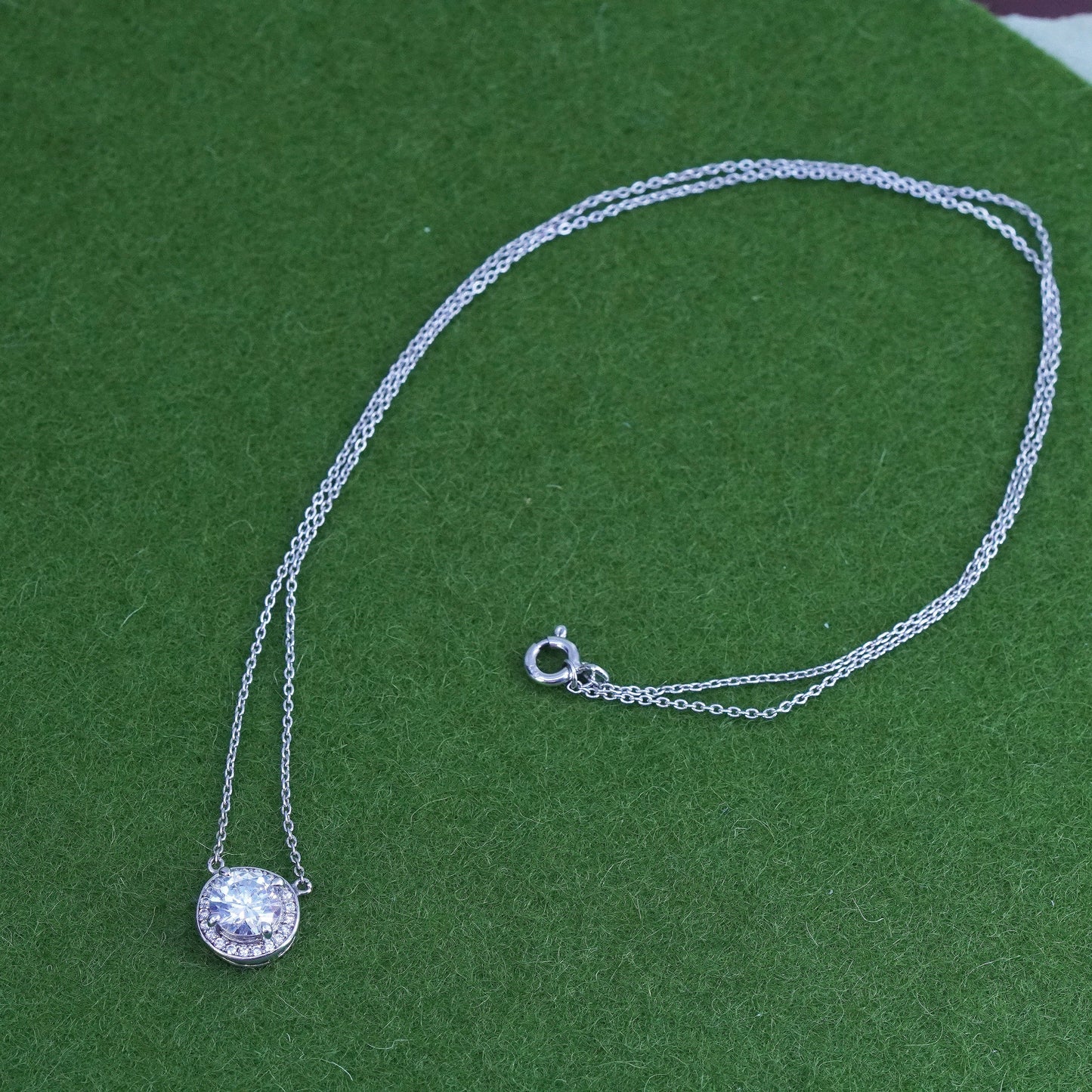18”, Sterling silver necklace, solid 925 silver circle chain circle pendant Cz