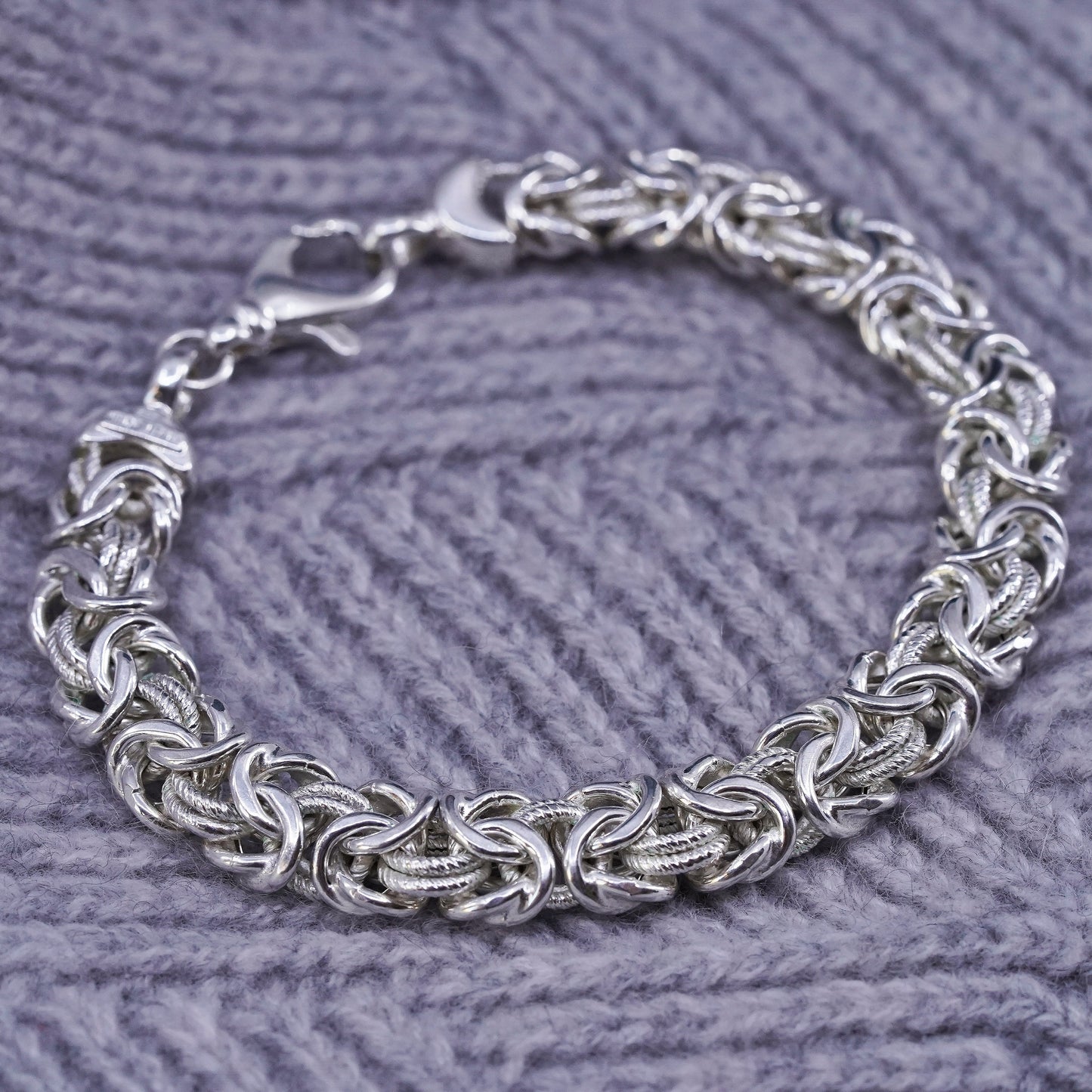 7.5", Italian Milor Sterling silver bracelet, 925 Byzantine, birdcage chain