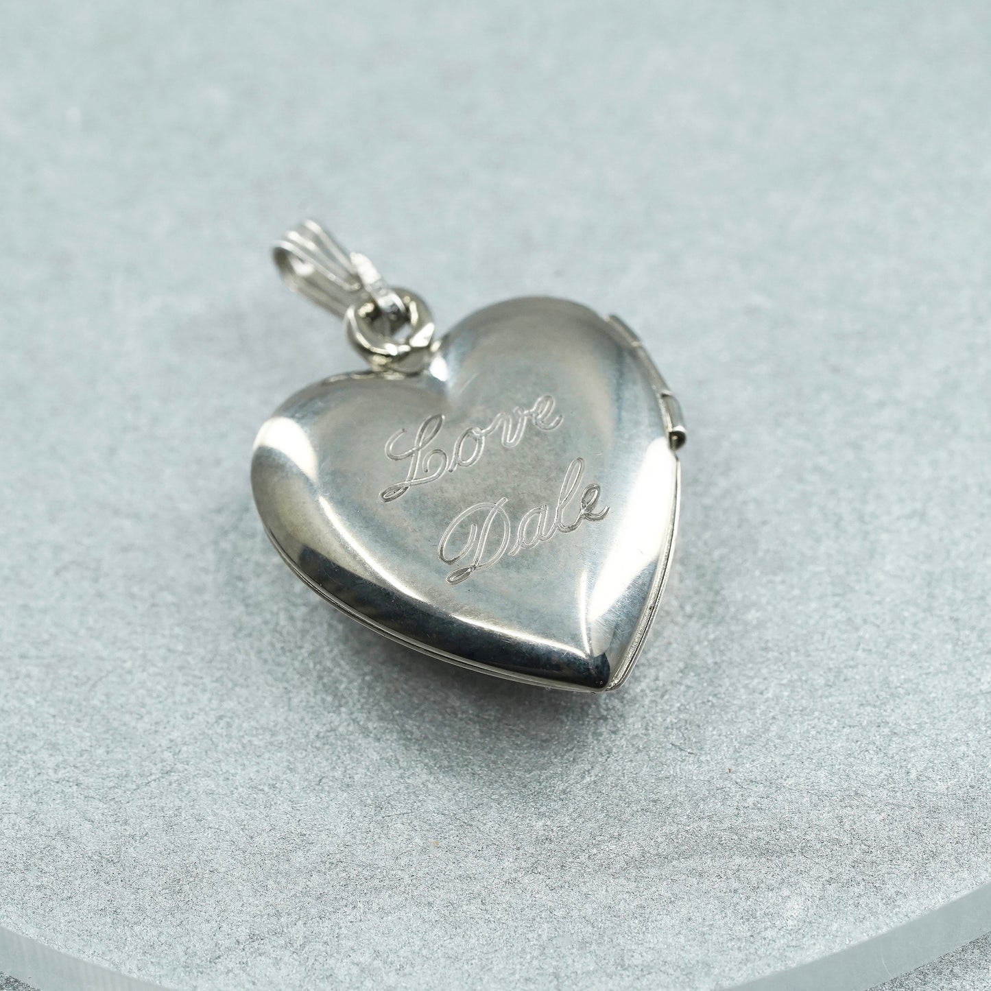 Sterling silver handmade charm, lovebirds 925 heart photo locket “Love Dale"