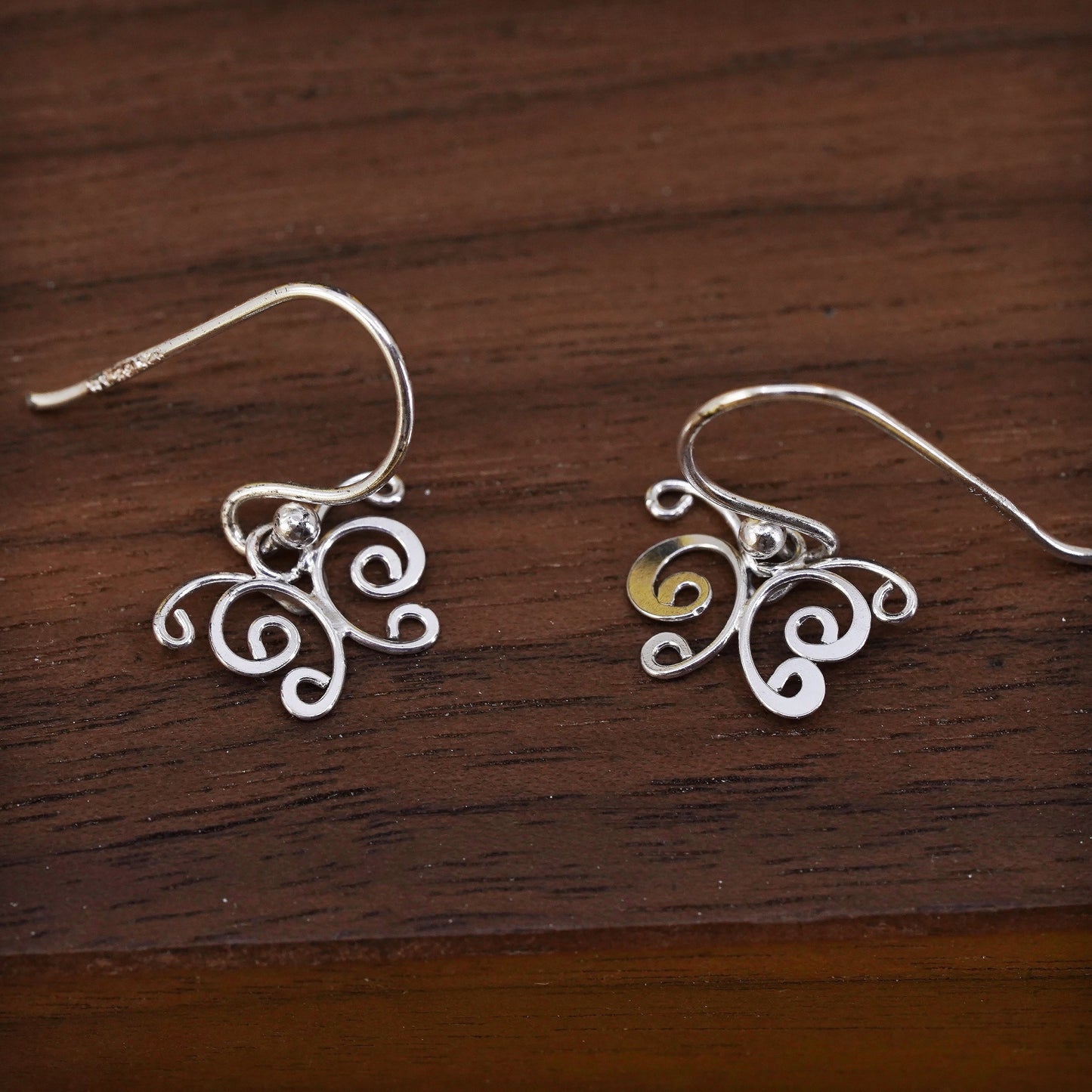 Vintage Sterling silver handmade earrings, 925 filigree butterfly drops