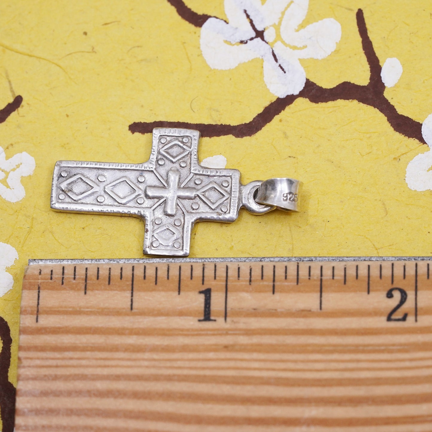 Vintage Sterling silver handmade pendant, 925 textured cross