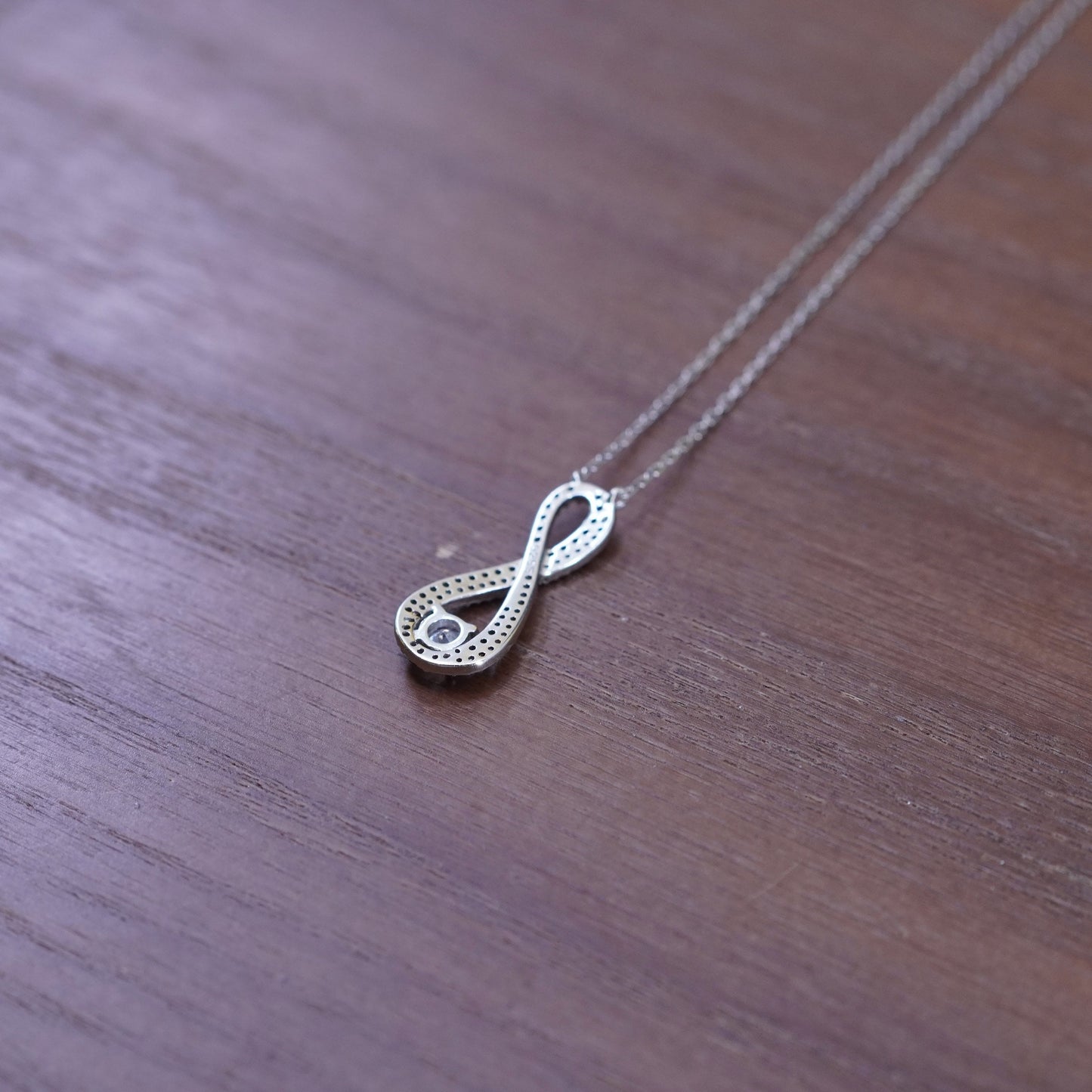 19+2”, Sterling silver necklace, 925 circle chain infinity loop Cz pendant