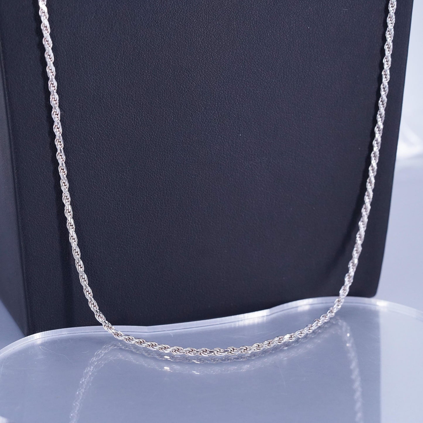 30” 2mm, vintage Sterling 925 silver bold rope chain necklace