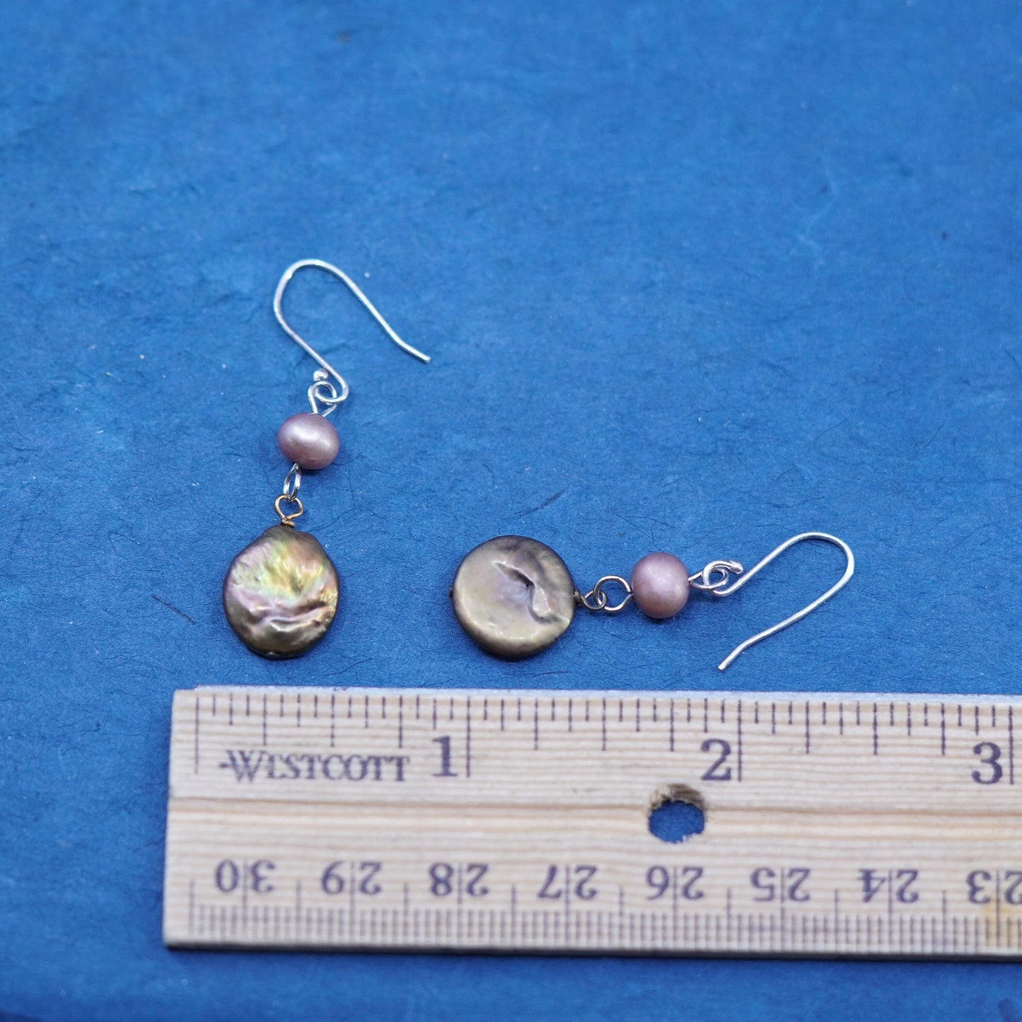 Vintage Sterling silver handmade earrings, 925 hooks with coin pearl