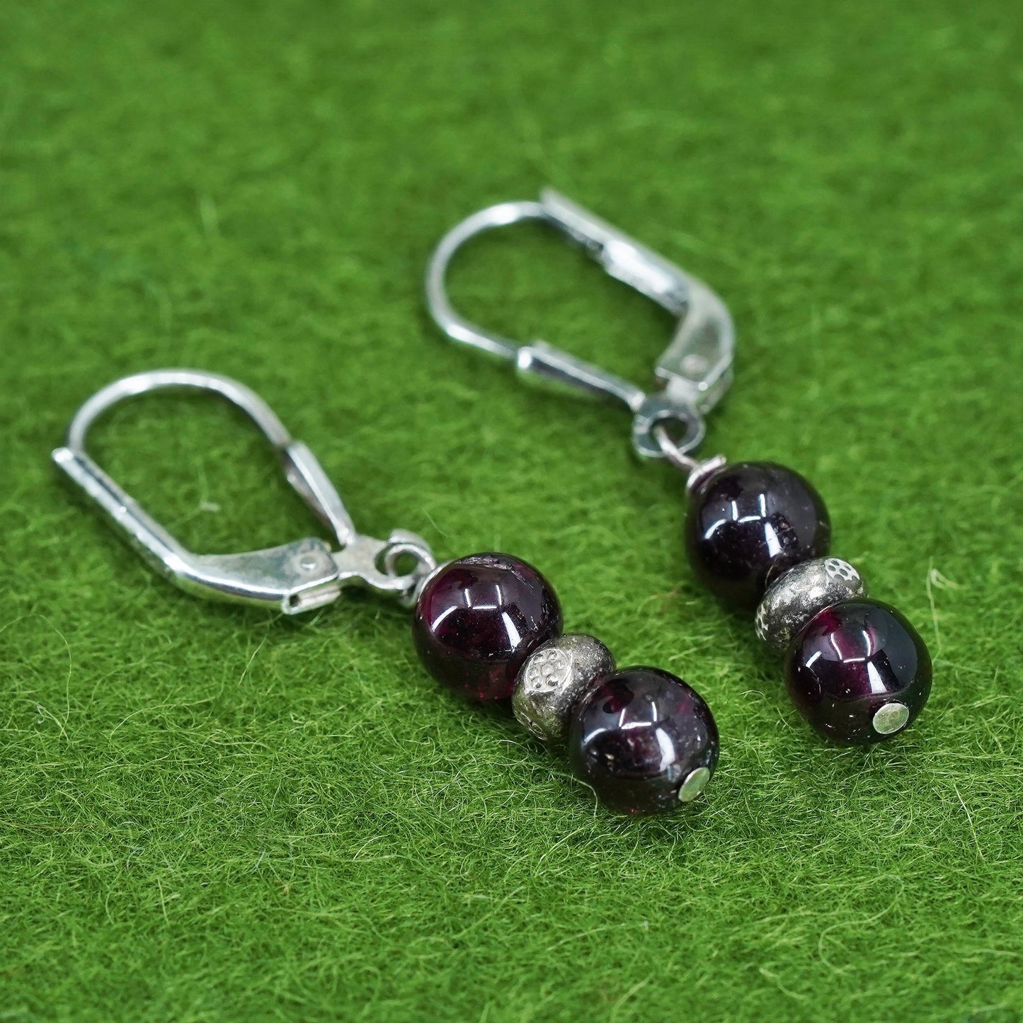 Vintage Sterling silver 925 handmade earrings with garnet beads