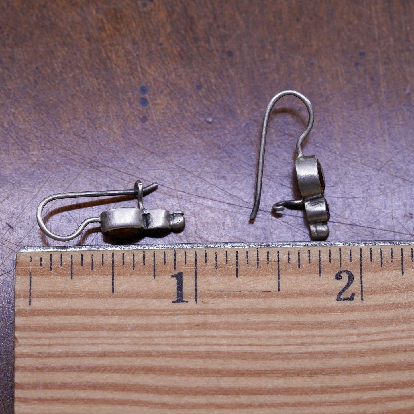 Vintage Sterling silver 925 handmade earrings with Ruby and amethyst details