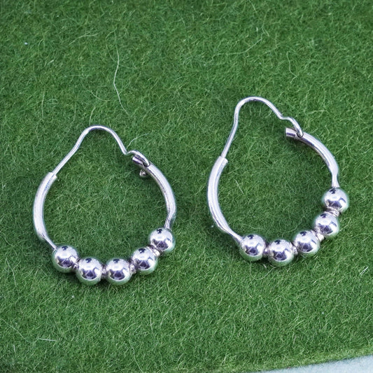 0.5”, Vintage sterling 925 silver loop handmade earrings, bead hoops