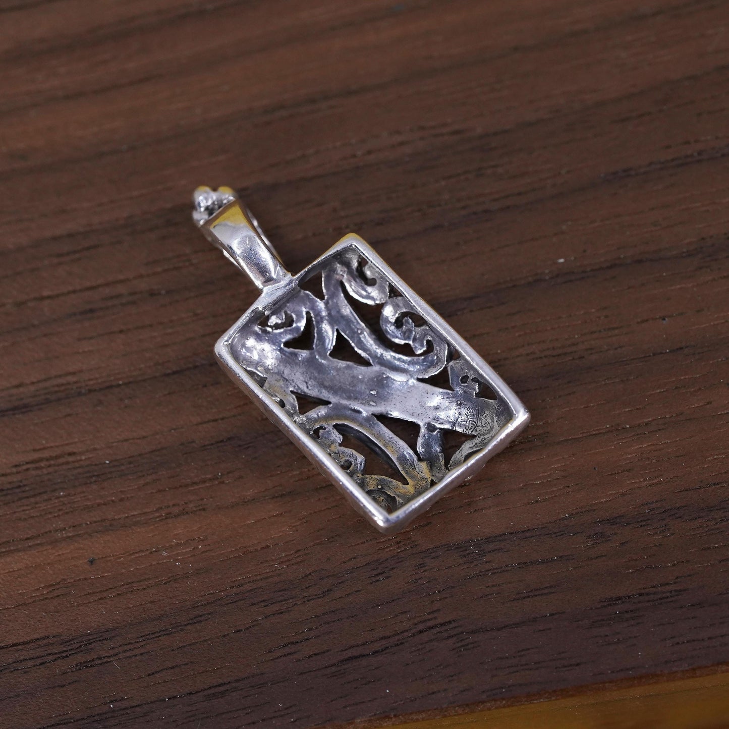 Vintage Sterling 925 silver handmade pendant, filigree rectangular pendant