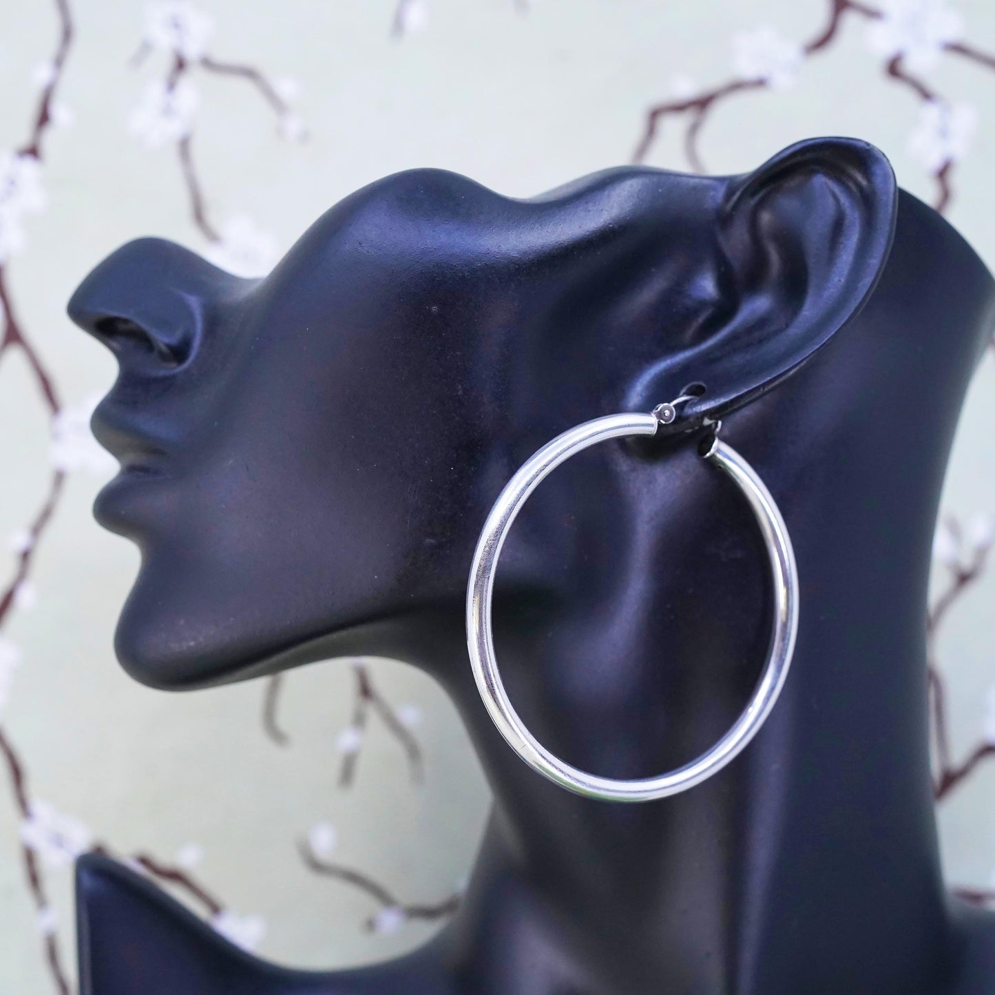 2.25”, VTG sterling silver loop earrings, fashion minimalist primitive hoops