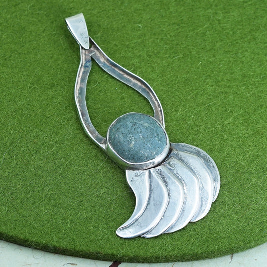 Vintage Sterling silver 925 handmade pendant with wing detail and jasper