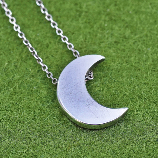 15”, Vintage Sterling silver necklace, 925 circle link chain with moon pendant