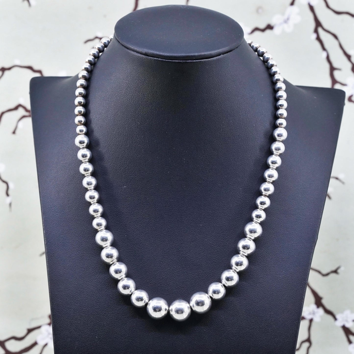 18” Vintage sterling 925 silver handmade graduated beads necklace