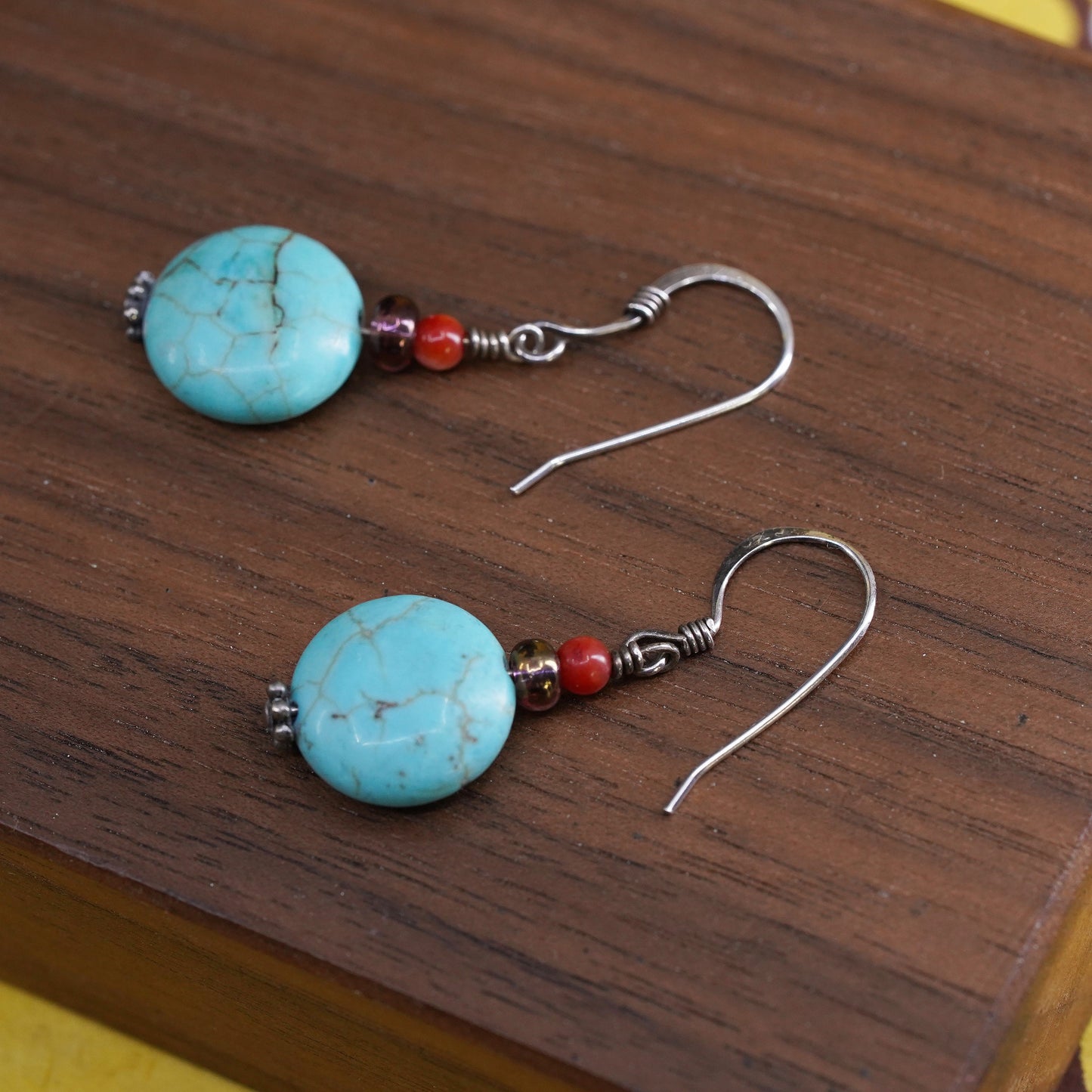 Vintage Sterling 925 silver handmade earrings with turquoise bead