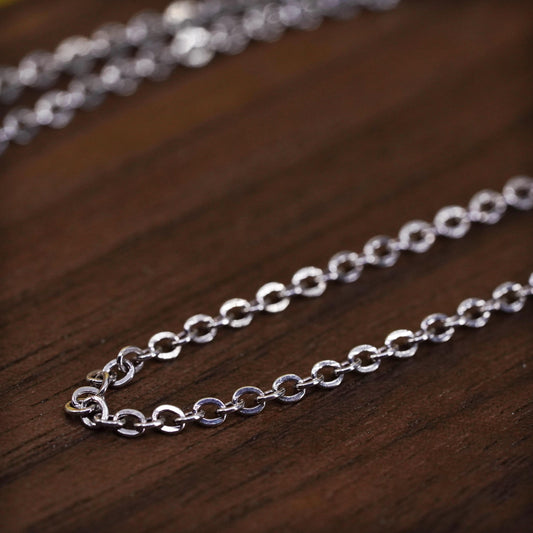 18" 1.6mm, vintage Sterling silver necklace, 925 flatten circle link chain