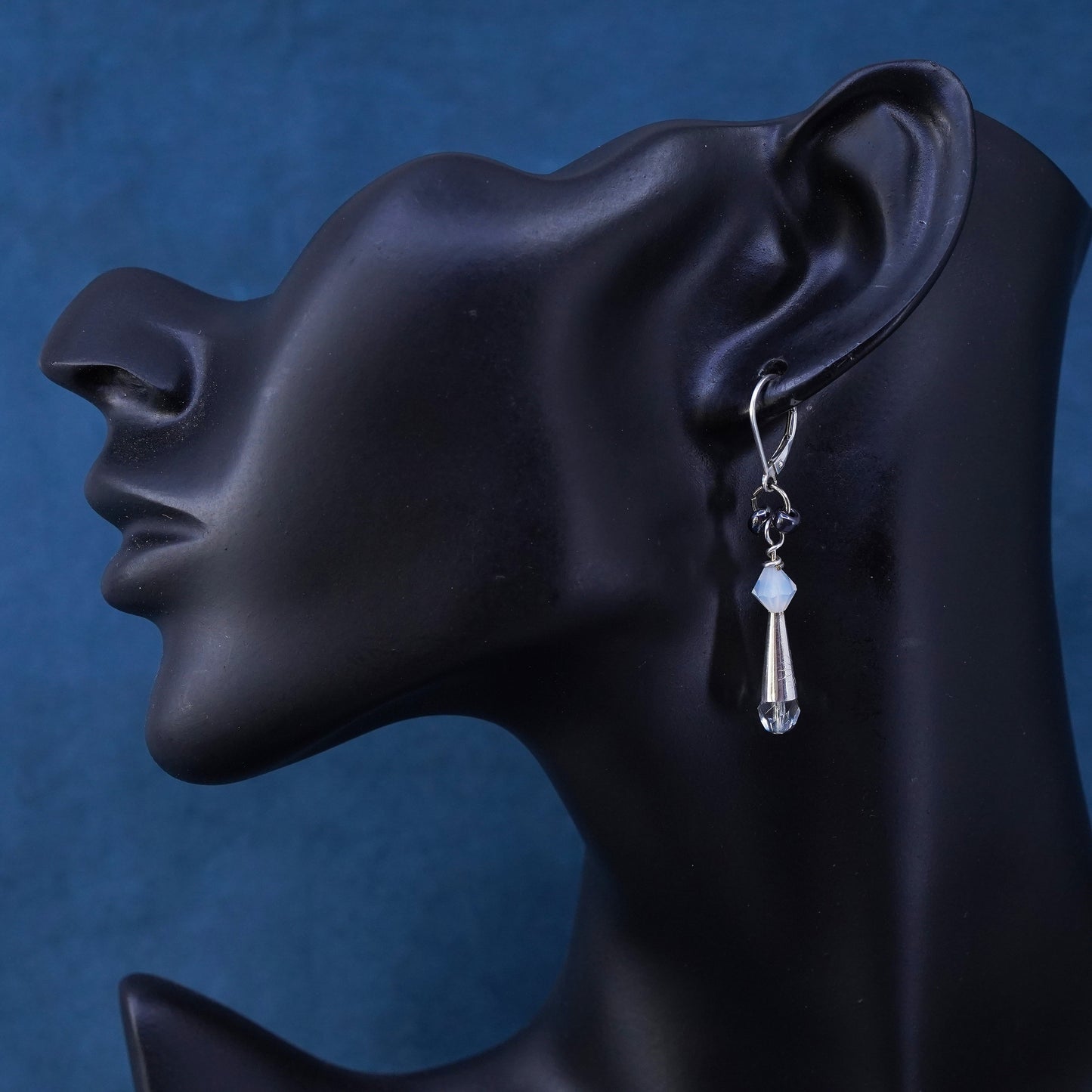 Native American sterling 925 silver handmade teardrop earrings with crystal