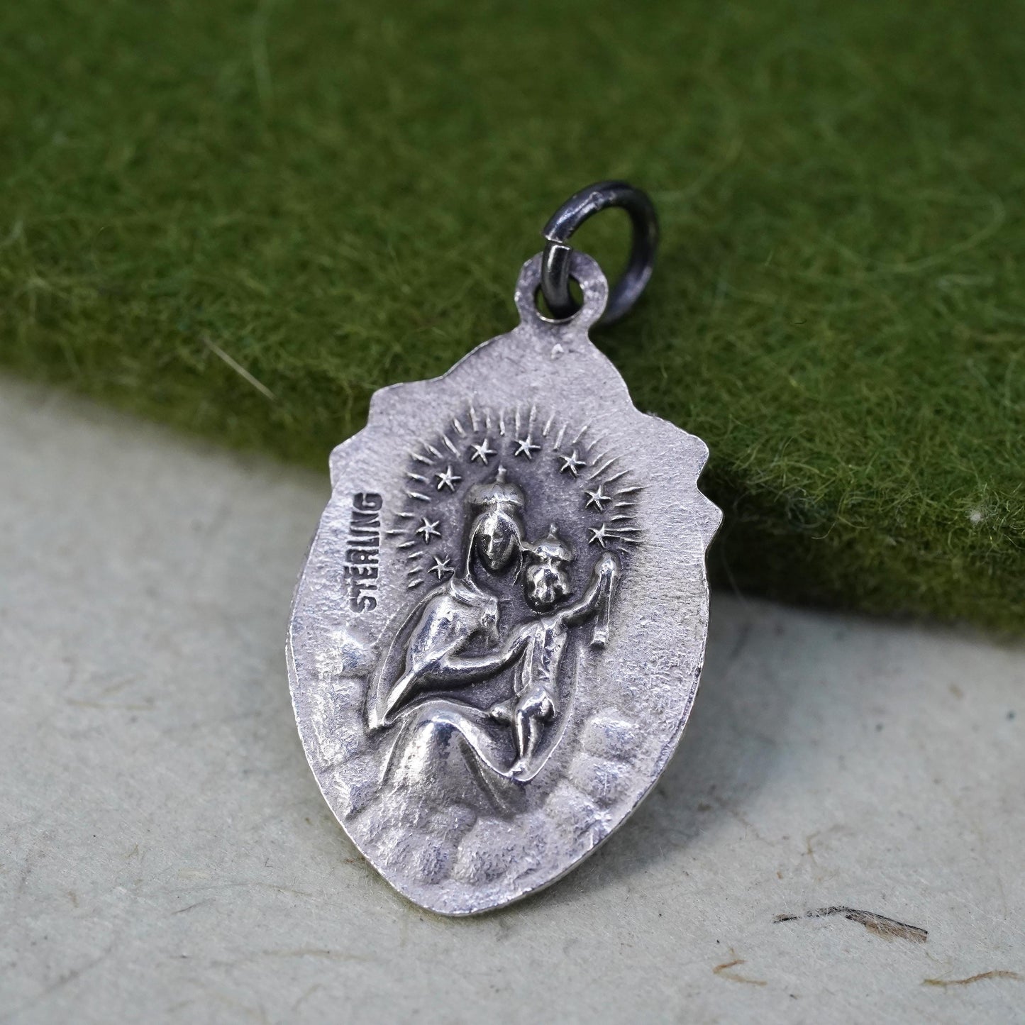 sterling silver charm, 925 double sided pendant, Christian, Jesus Virgin Mary