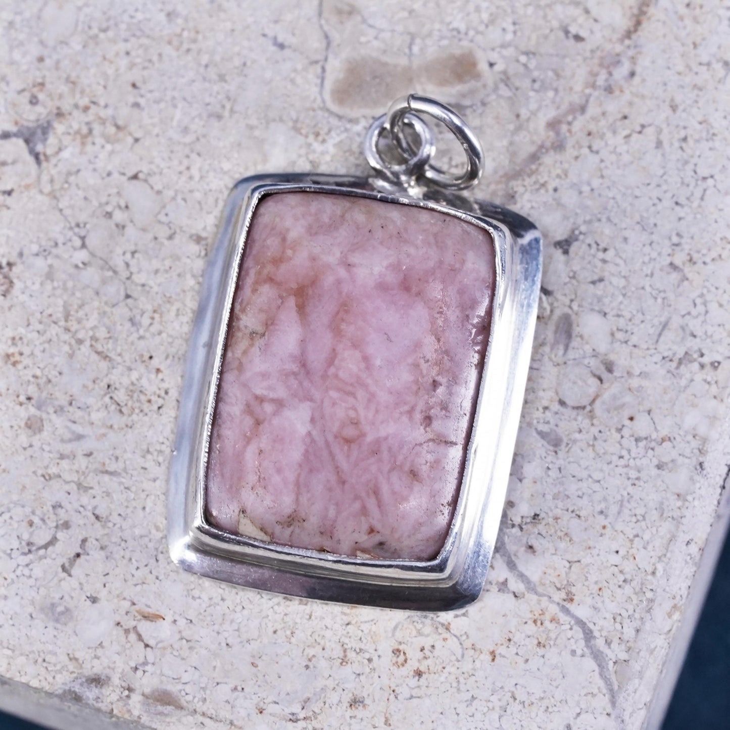 Vintage Sterling 925 silver handmade pendant with pink Quartz