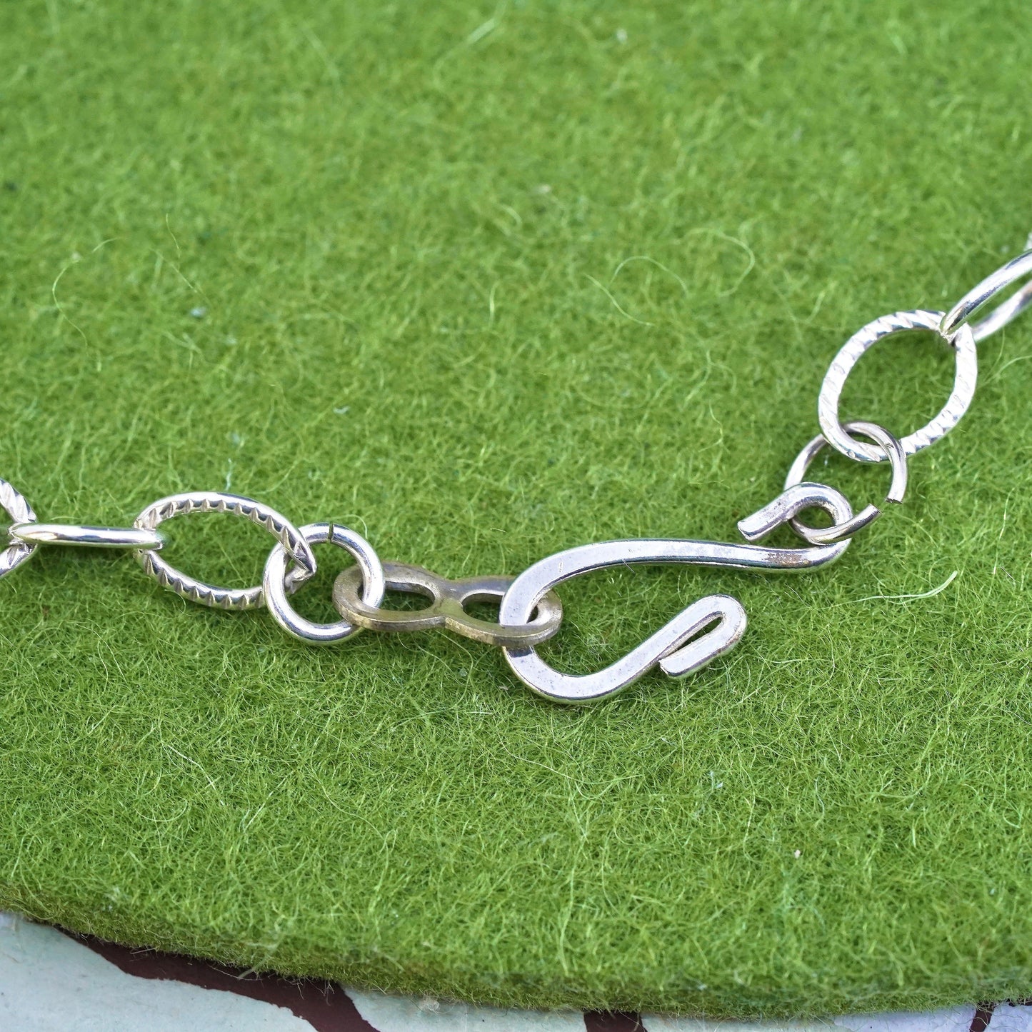 18", sterling silver charm necklace, 925 handmade textured circle link chain